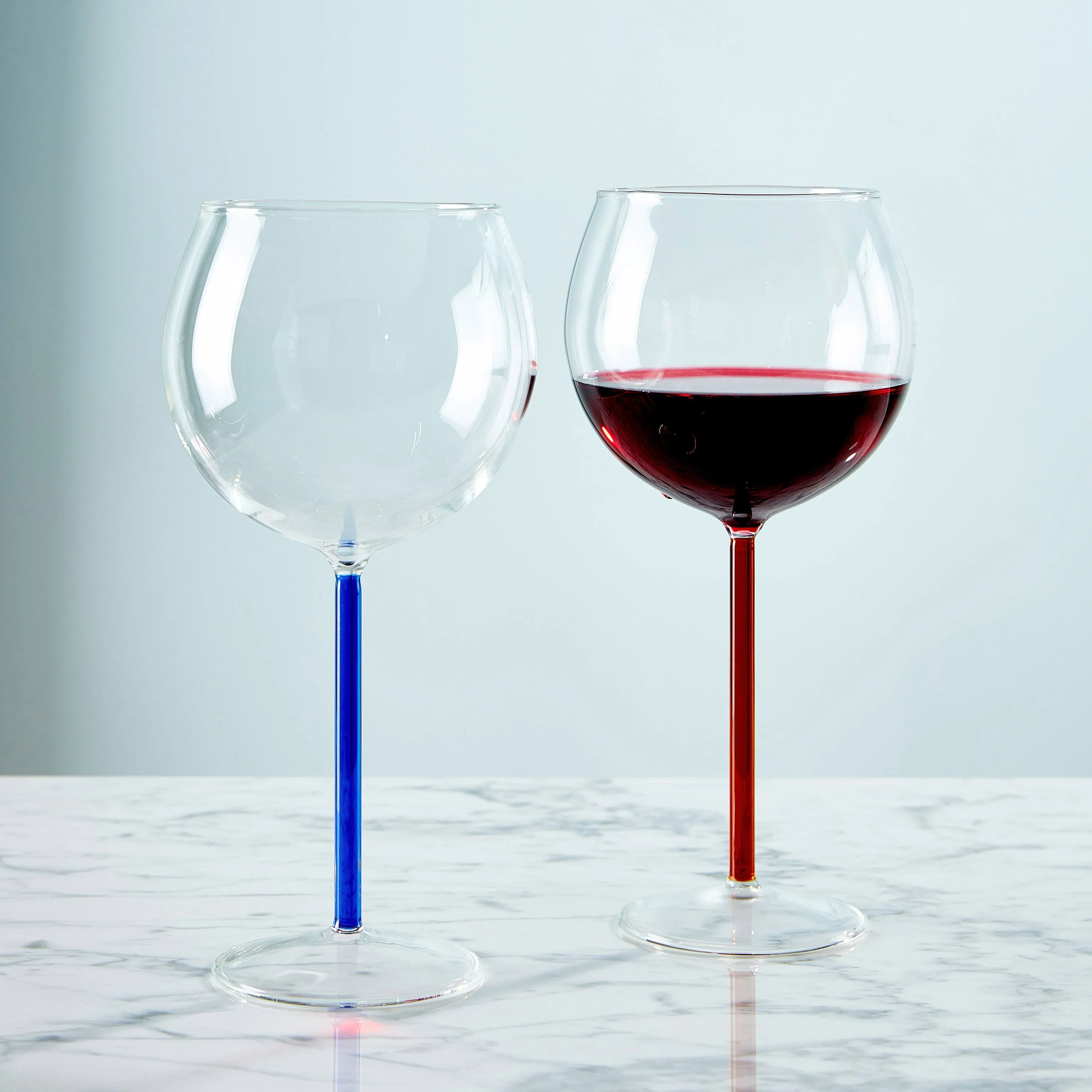 Color Accent Red Wine Glasses - Set of 2 - Blue/ Red Orange