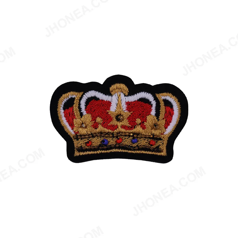 Colourful Beaded Embroidery Crown Patch