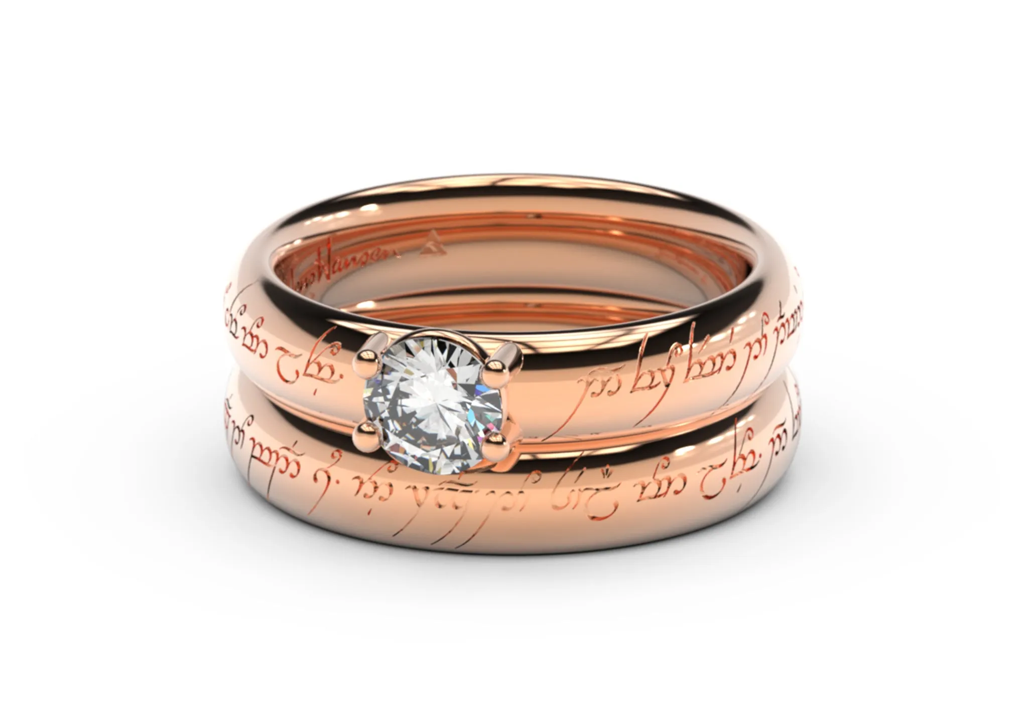 Contemporary Elvish Engagement Ring, Red Gold