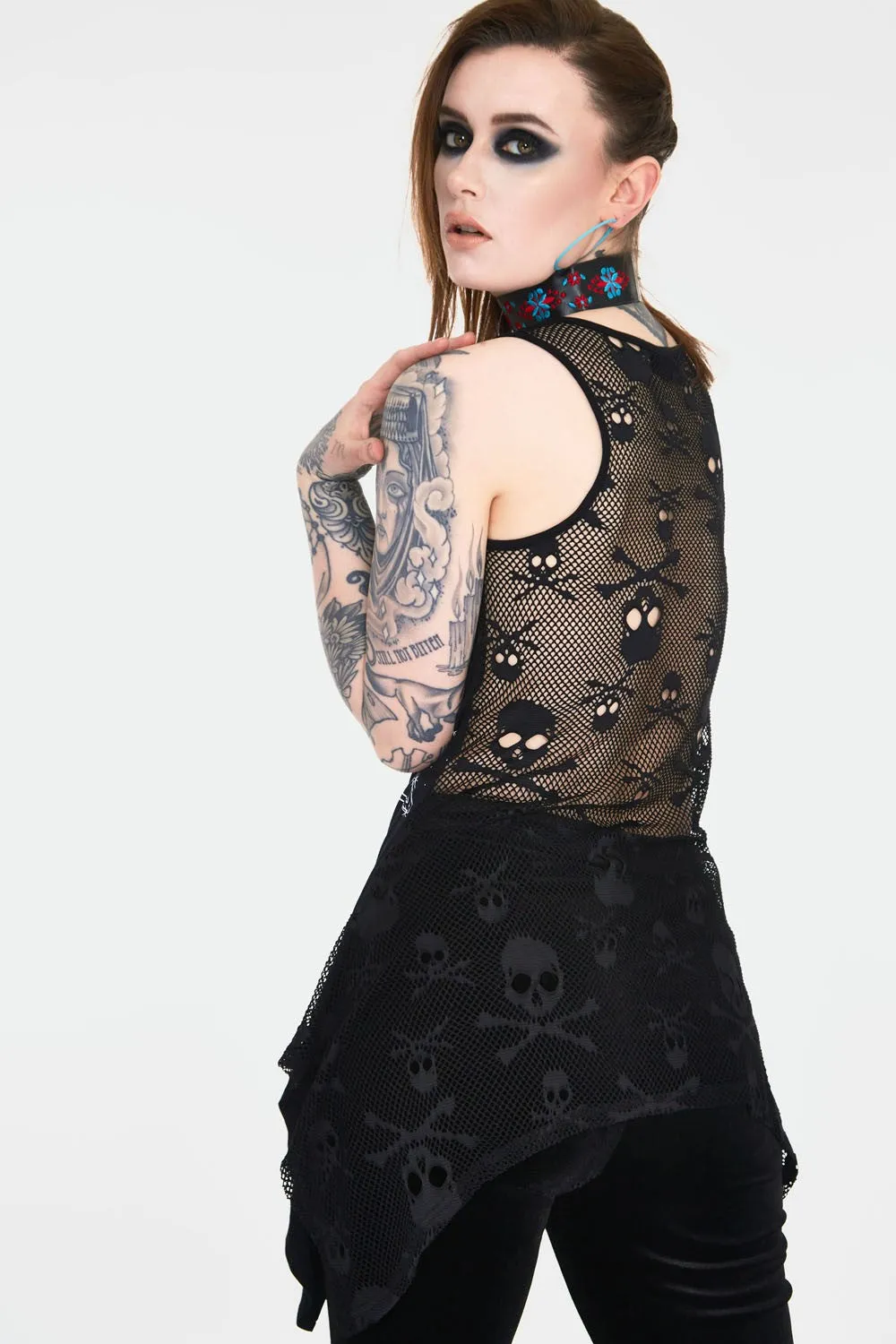 Cosmic Cat Longline Sleeveless Top With Back Mesh