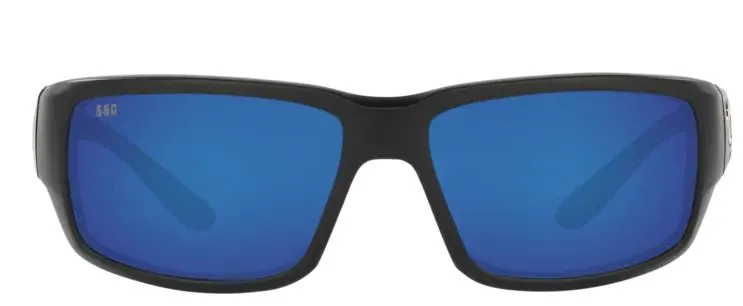 Costa Del Mar Mens Fantail Matte Black Frame - Blue Mirror 580 Glass Lens - Polarized Sunglasses