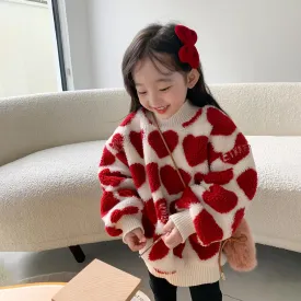 Cozy Red Love Heart Kids Fleece Sweatshirt