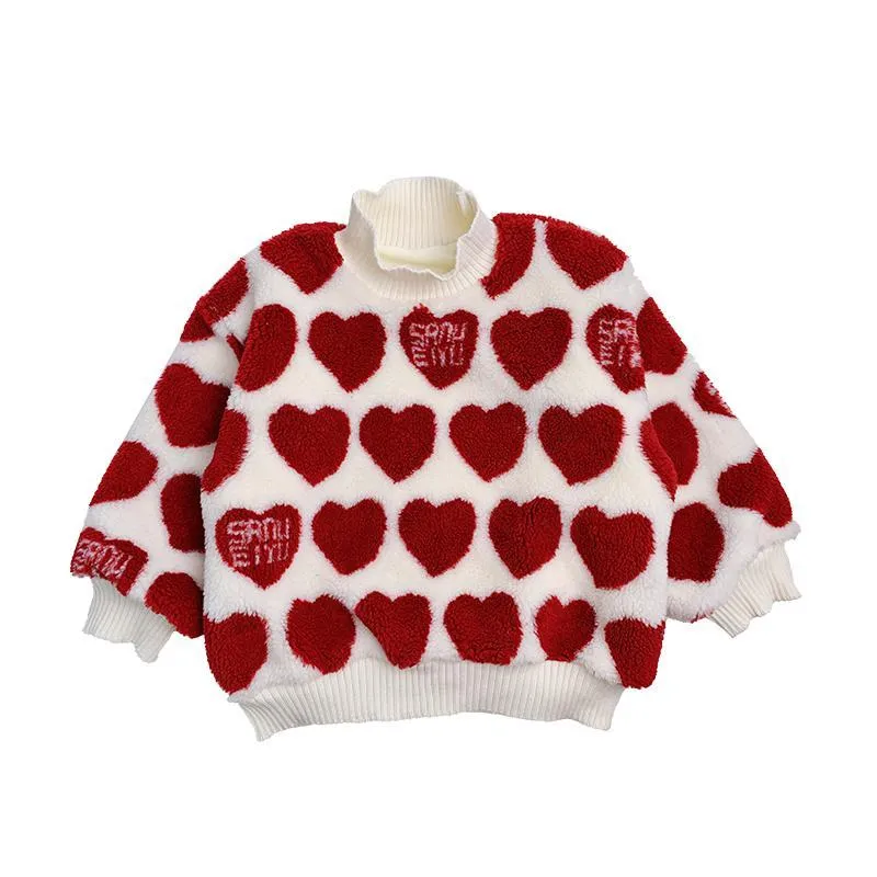 Cozy Red Love Heart Kids Fleece Sweatshirt