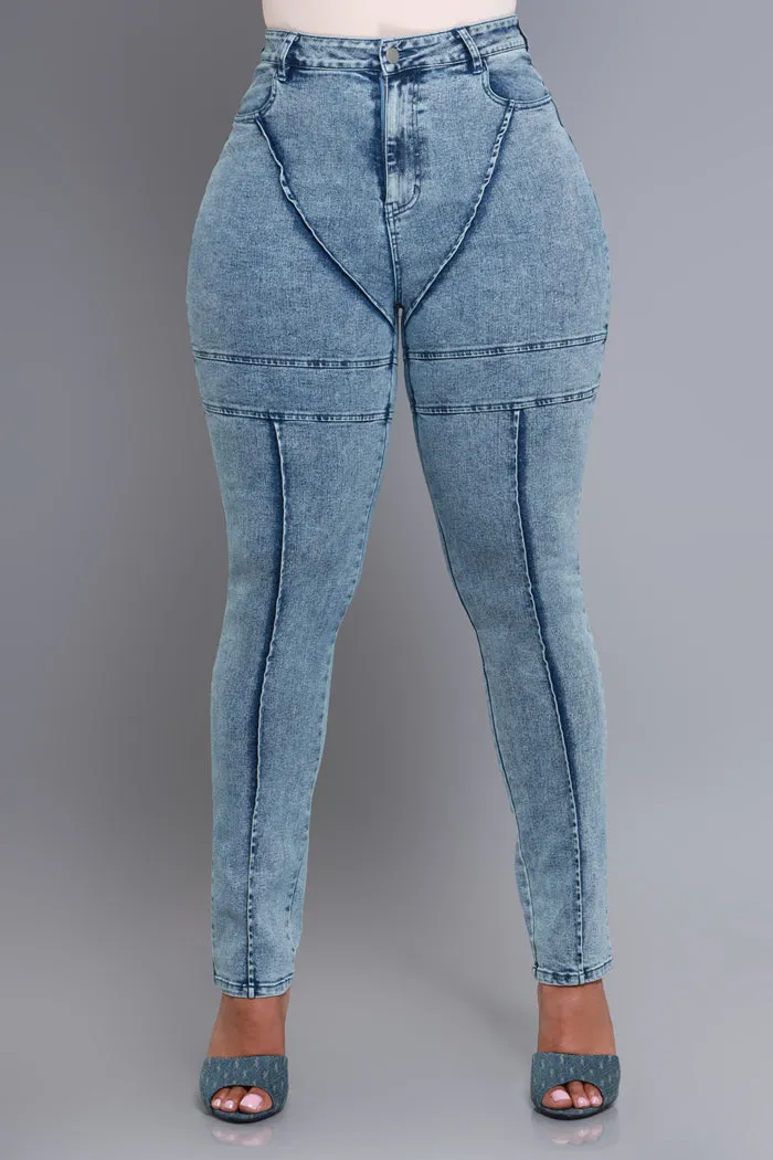 Credit Me High Rise Patchwork Skinny Jeans - Blue