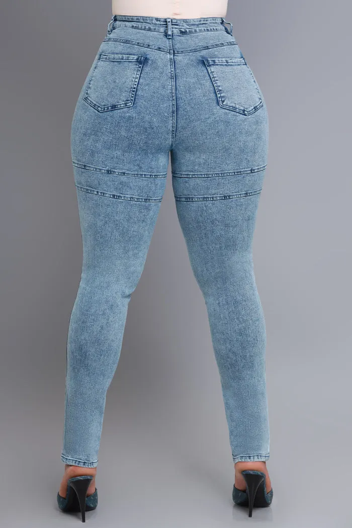 Credit Me High Rise Patchwork Skinny Jeans - Blue