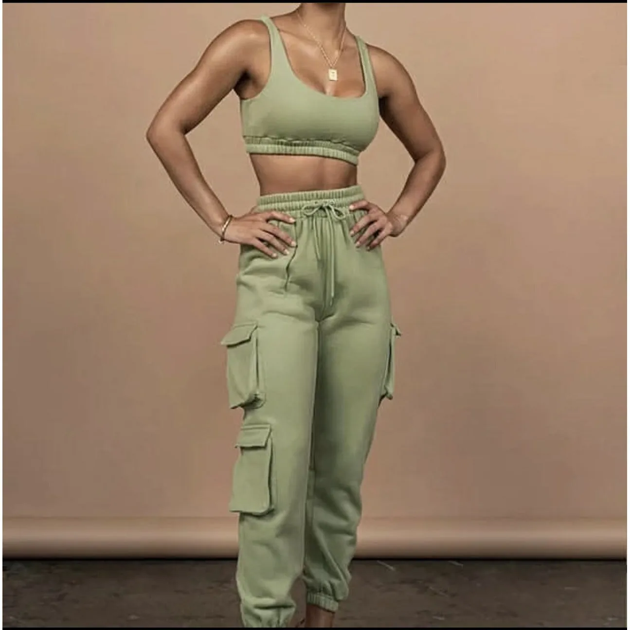 Crop top and pocket Pant Tracksuit Set