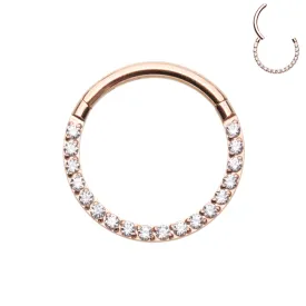 Crystal FRONT Paved Segment Clicker Piercing with Rose Gold Plating