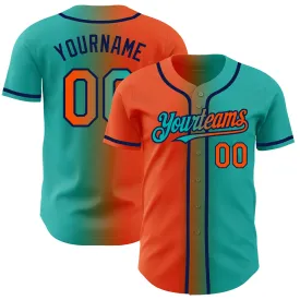 Custom Aqua Orange-Navy Authentic Gradient Fashion Baseball Jersey