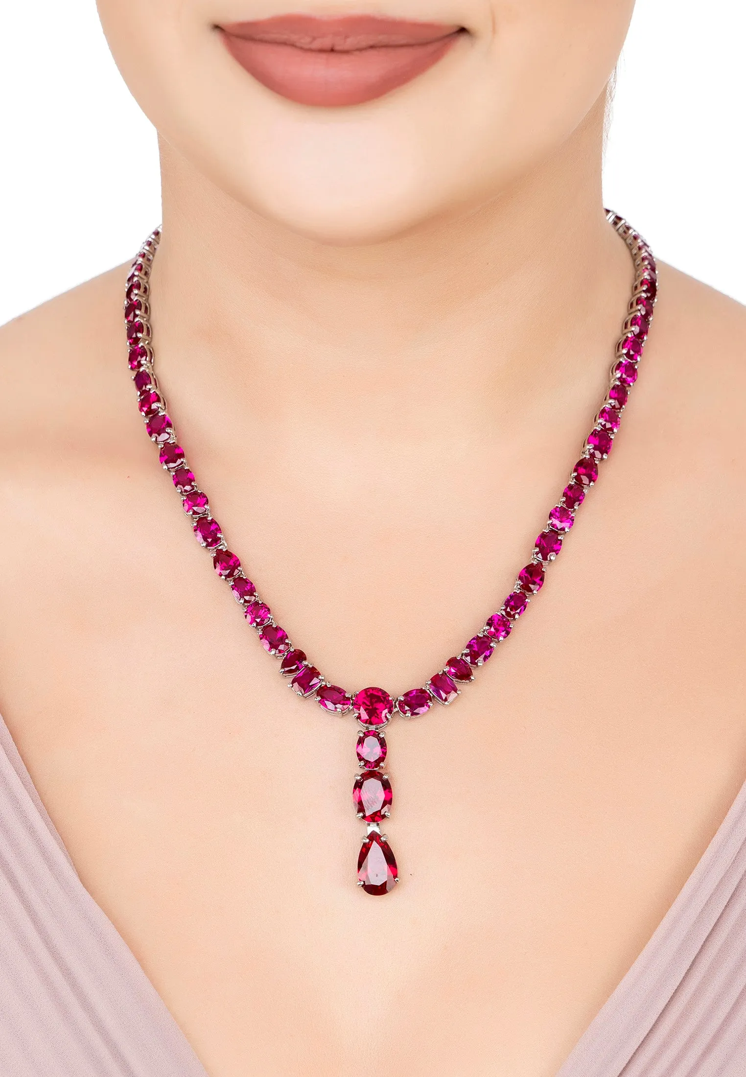 Davenport Ruby Statement Necklace Silver