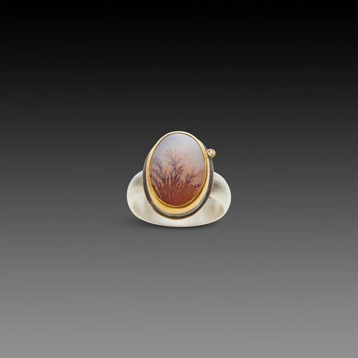 Dendritic Agate Ring with Diamond Dot