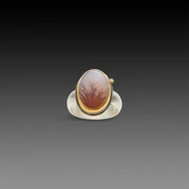 Dendritic Agate Ring with Diamond Dot