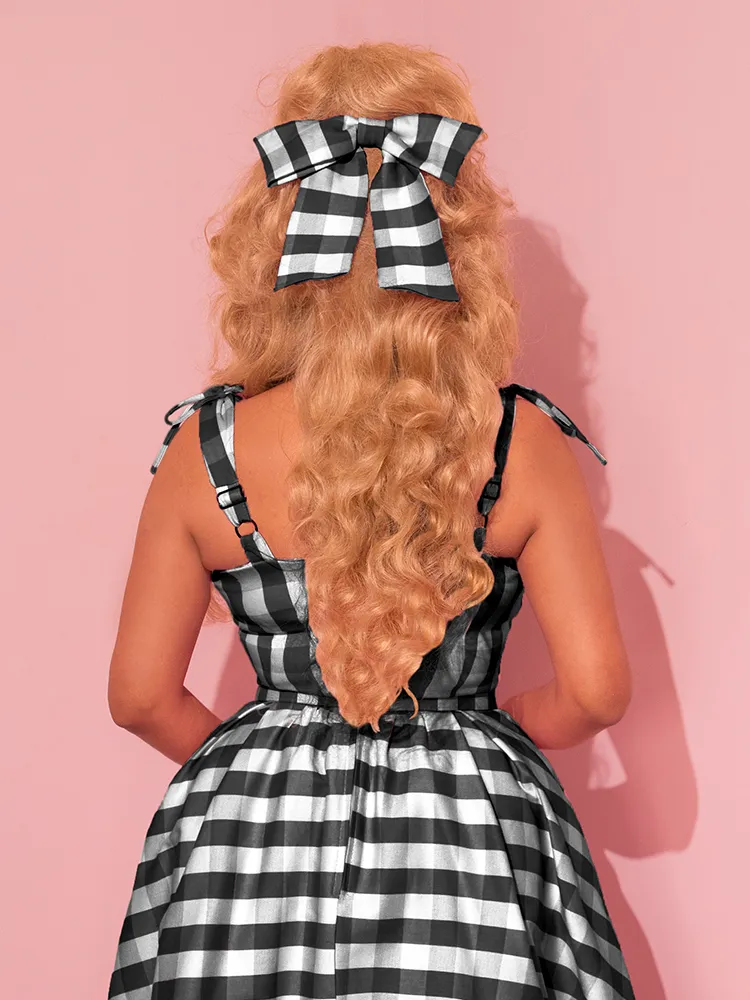 Dream-House Swing Dress and Matching Bow in Black Gingham - Vixen by Micheline Pitt