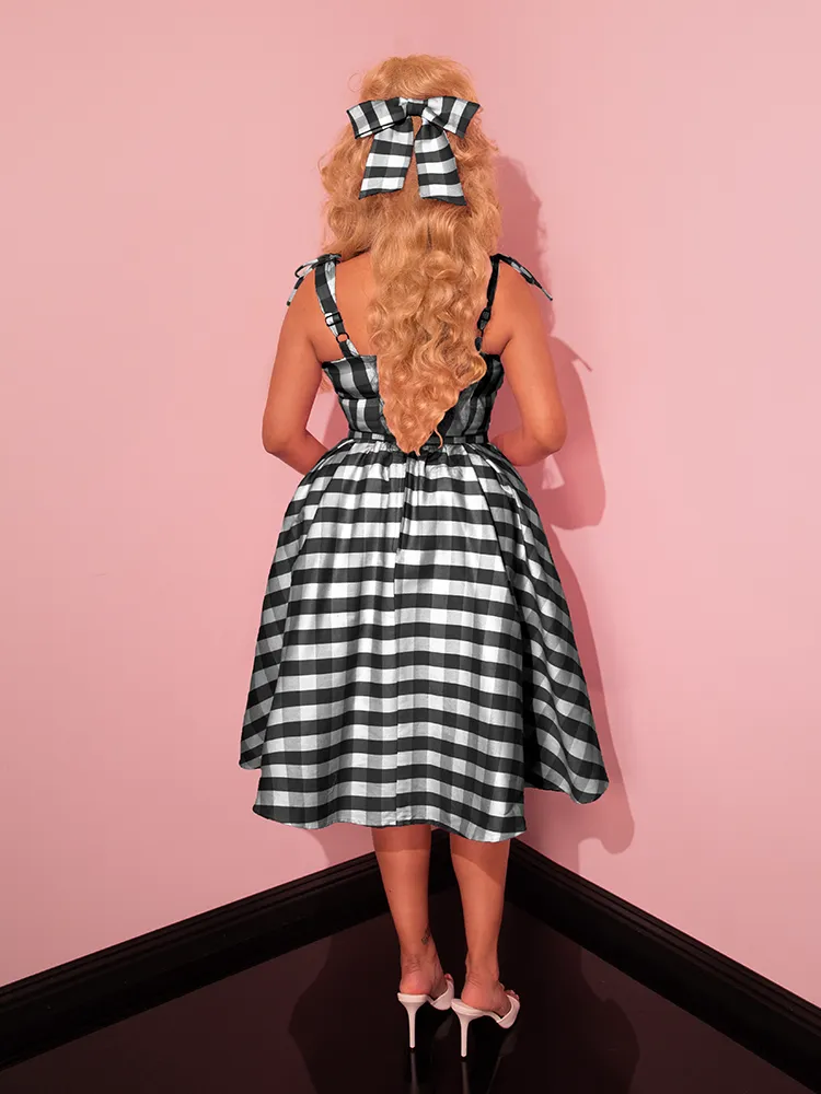 Dream-House Swing Dress and Matching Bow in Black Gingham - Vixen by Micheline Pitt