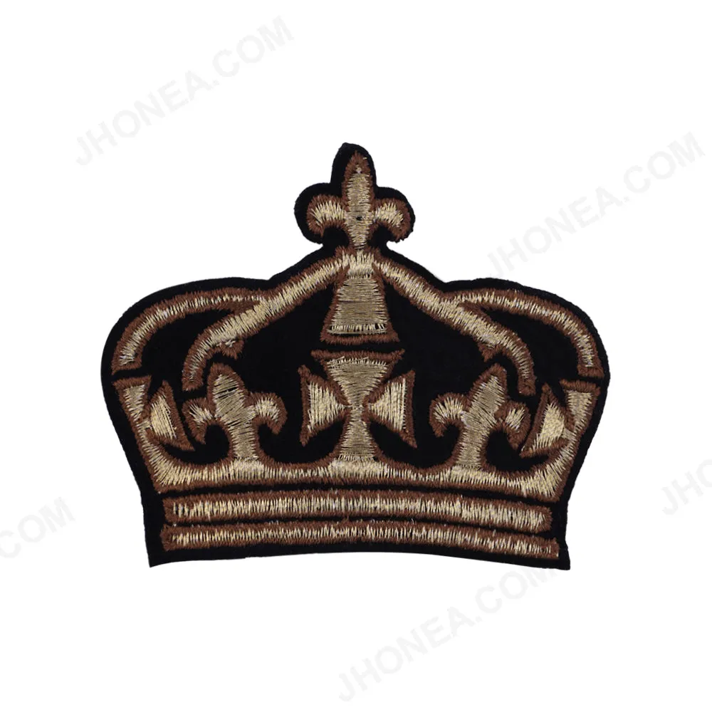 Dual Black & Gold Metallic Thread Embroidery Crown Patch