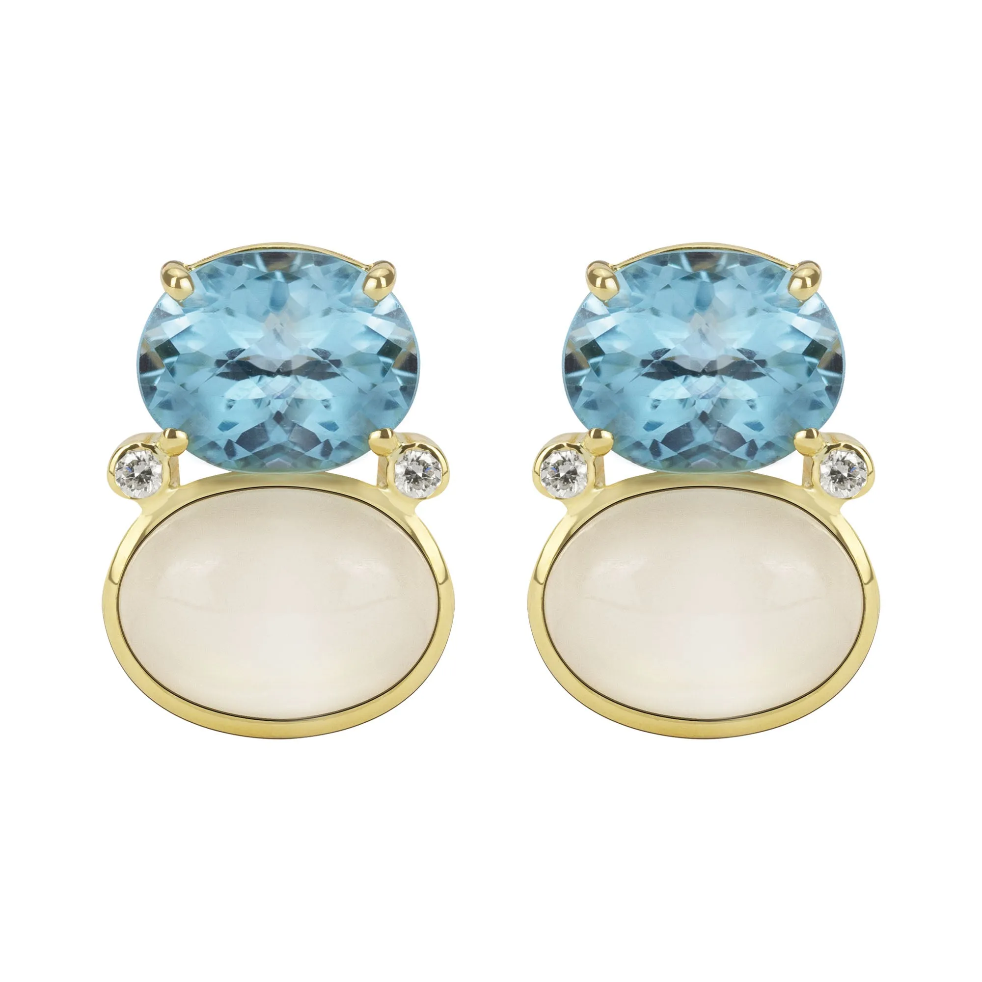 Earrings - Blue Topaz, Moonstone And Diamond (2344B)