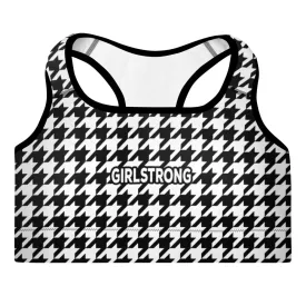 ELEVATED ESSENTIALS,THE PERFECT PADDED SPORTS BRA BLACK WHITE HOUNDSTOOTH