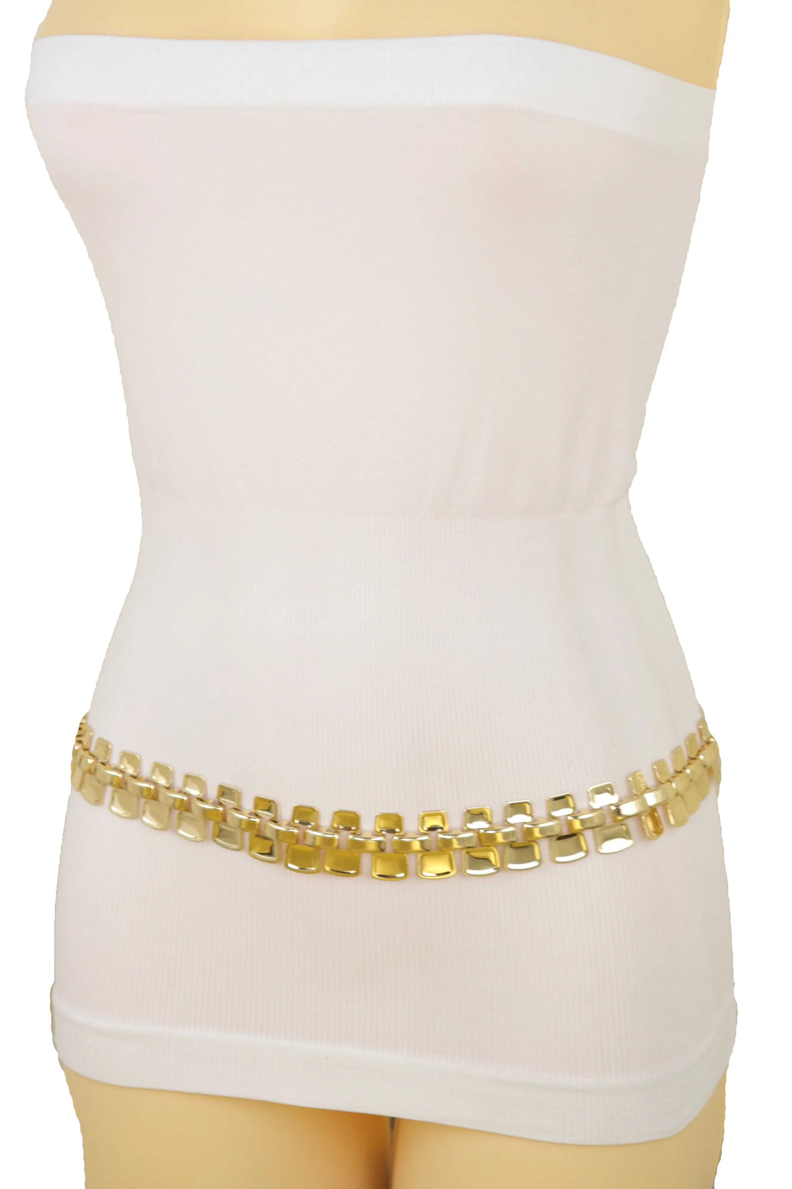 Fashion Belt Gold Mesh Metal Chain Link Charms Strand Waistband Size S M L-