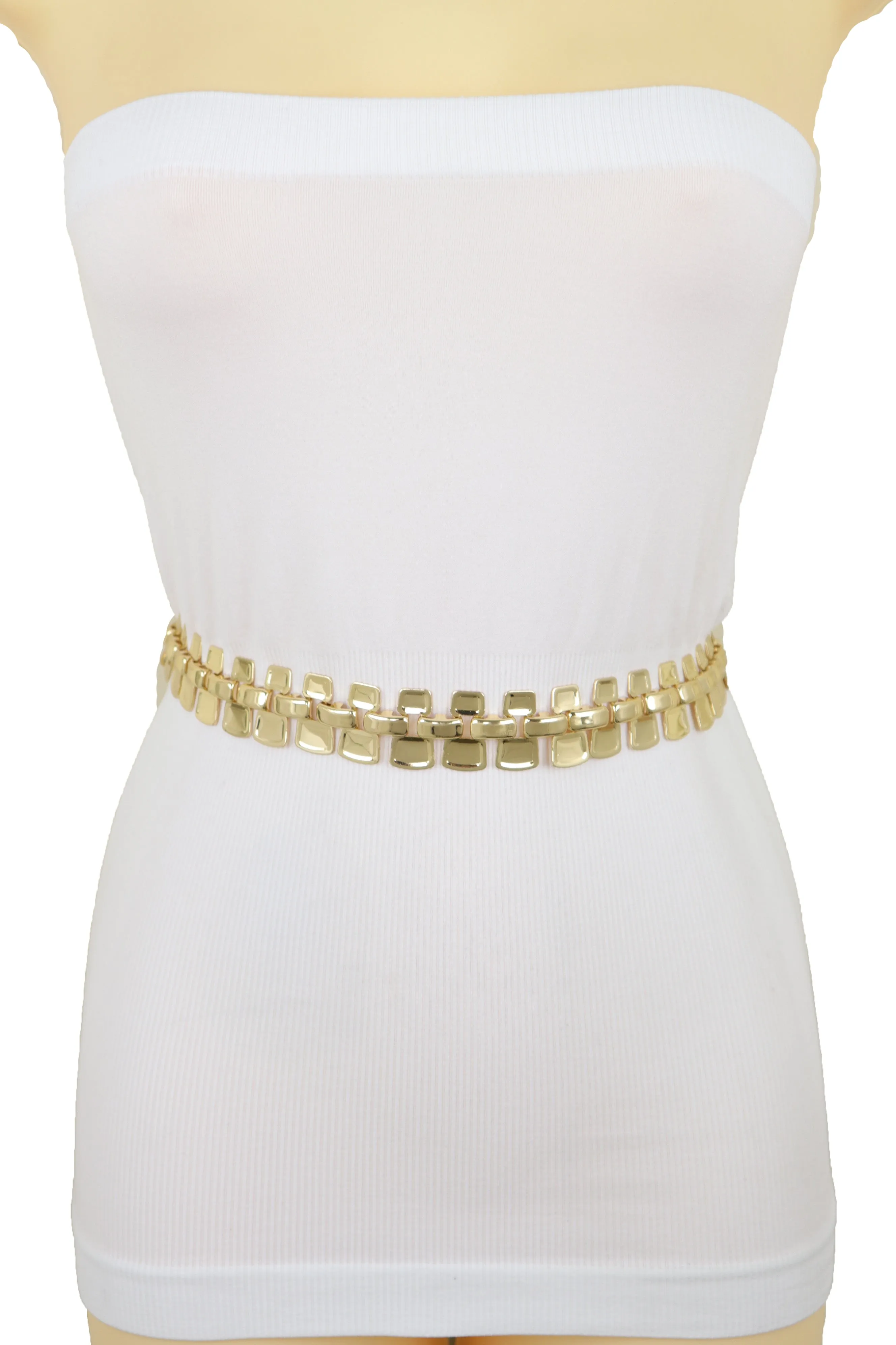 Fashion Belt Gold Mesh Metal Chain Link Charms Strand Waistband Size S M L-