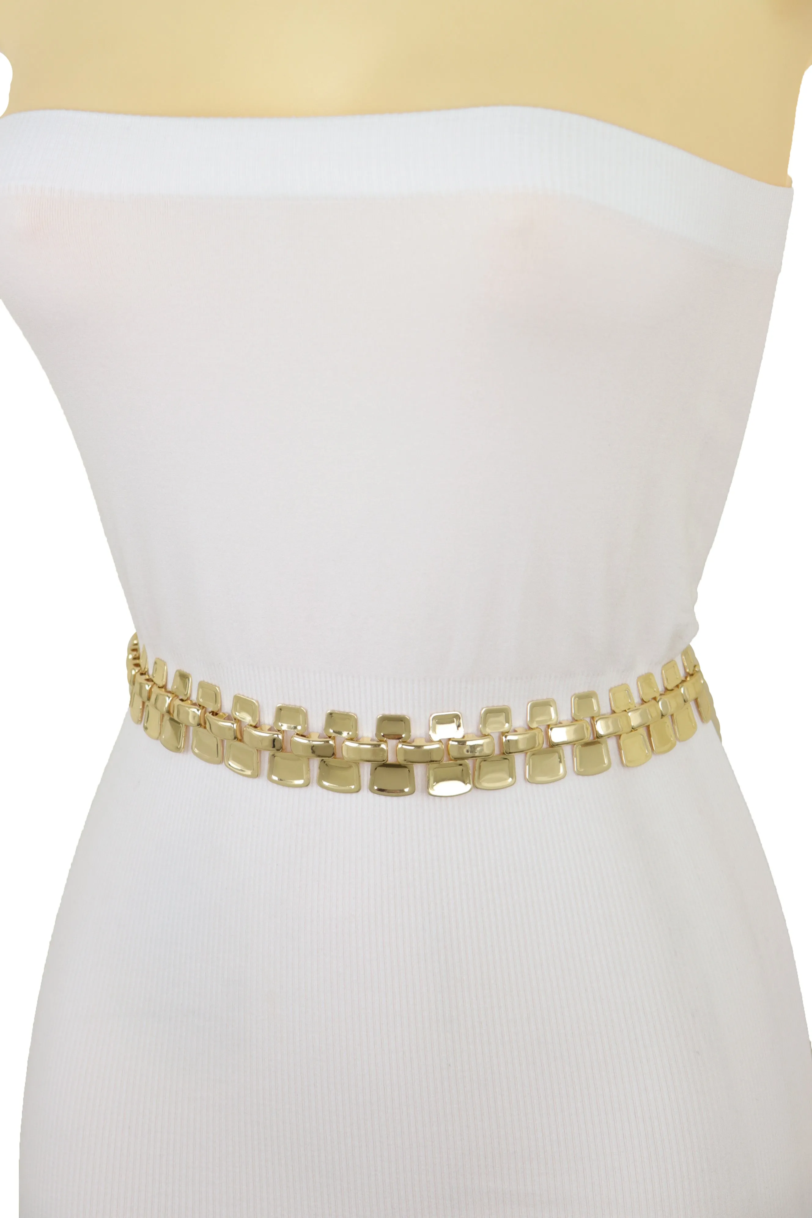 Fashion Belt Gold Mesh Metal Chain Link Charms Strand Waistband Size S M L-