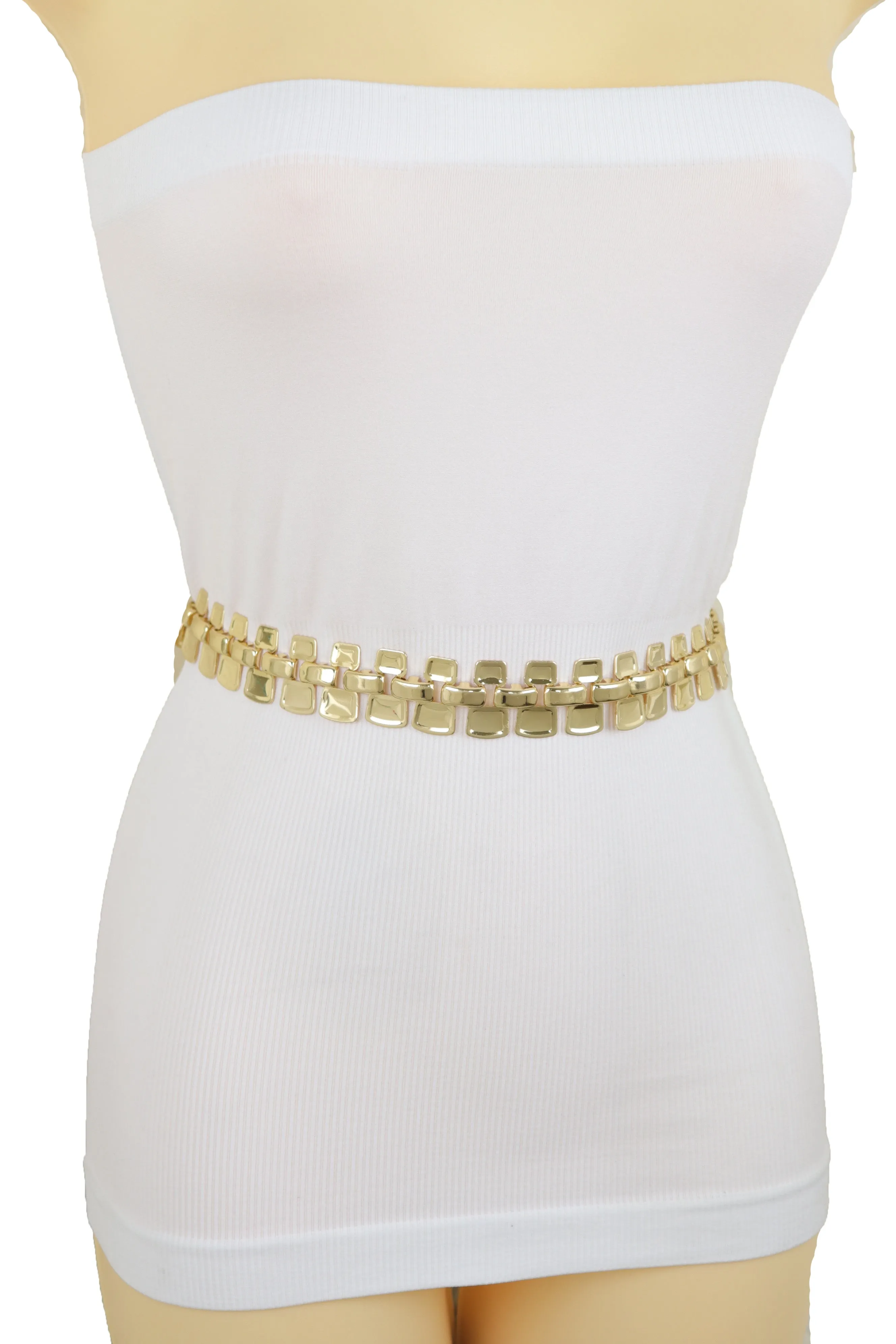 Fashion Belt Gold Mesh Metal Chain Link Charms Strand Waistband Size S M L-