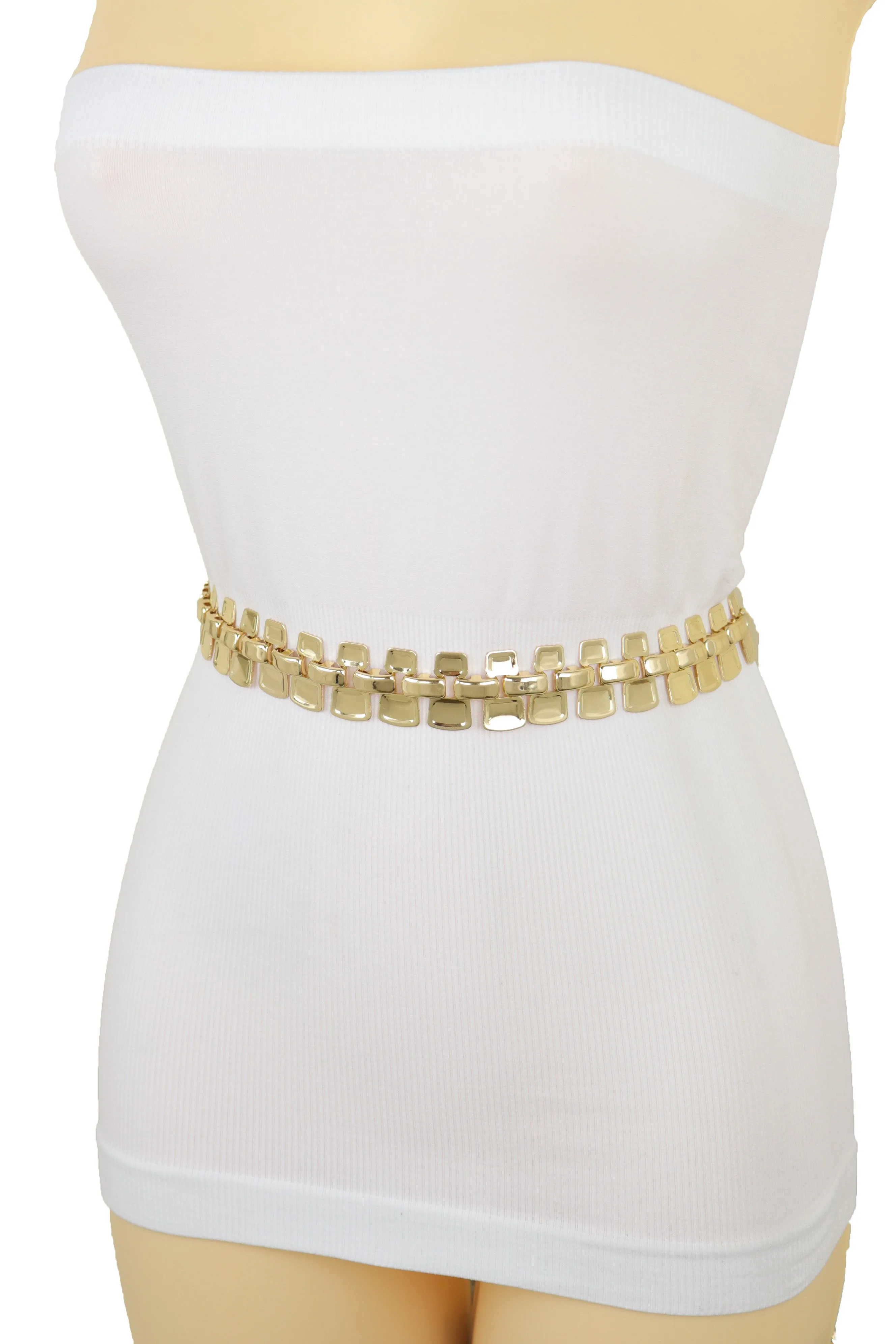 Fashion Belt Gold Mesh Metal Chain Link Charms Strand Waistband Size S M L-