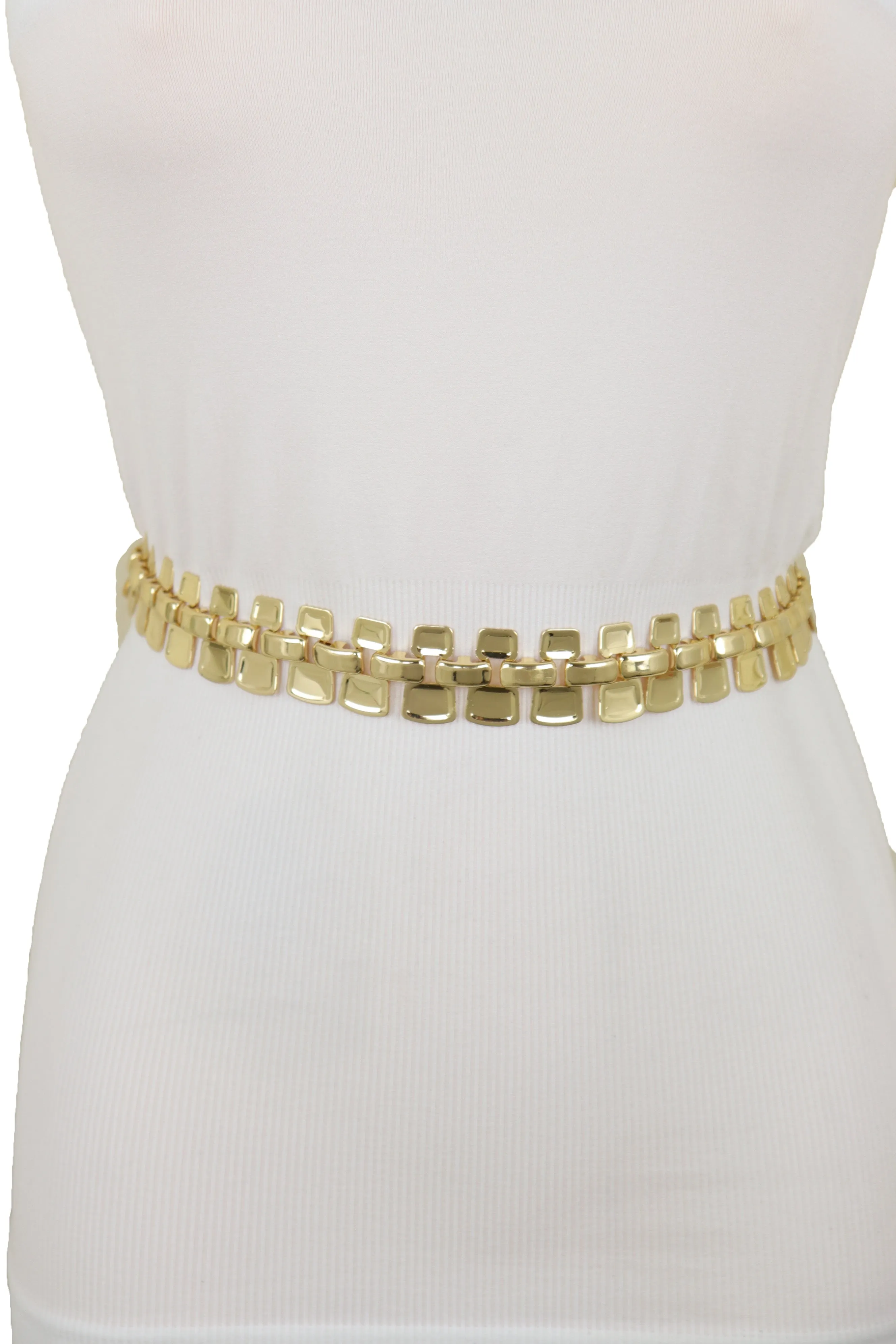 Fashion Belt Gold Mesh Metal Chain Link Charms Strand Waistband Size S M L-