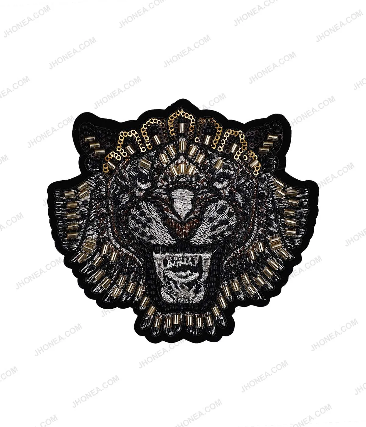 Ferocious Tiger Pipe Beaded Embroidered Animal Patch