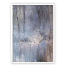 Framed vertical neutral & blue abstract landscape wall art print