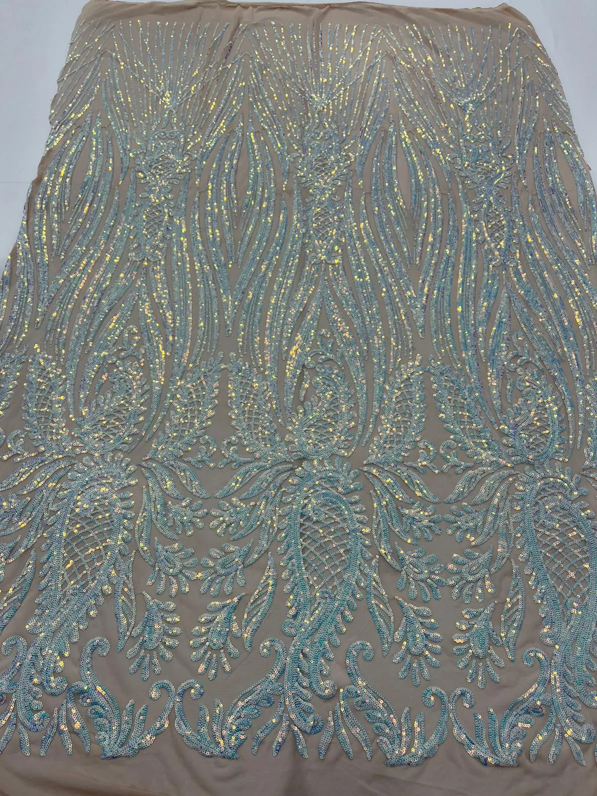 Geometric 4 Way Stretch Sequin Fabric | Baby Blue | Embroidered Fabric