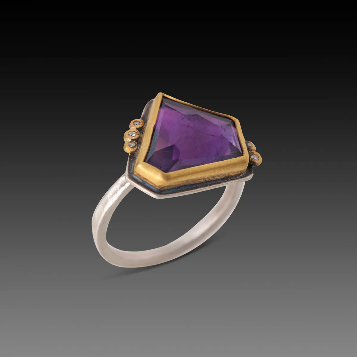 Geometric Amethyst Ring with Five Diamonds