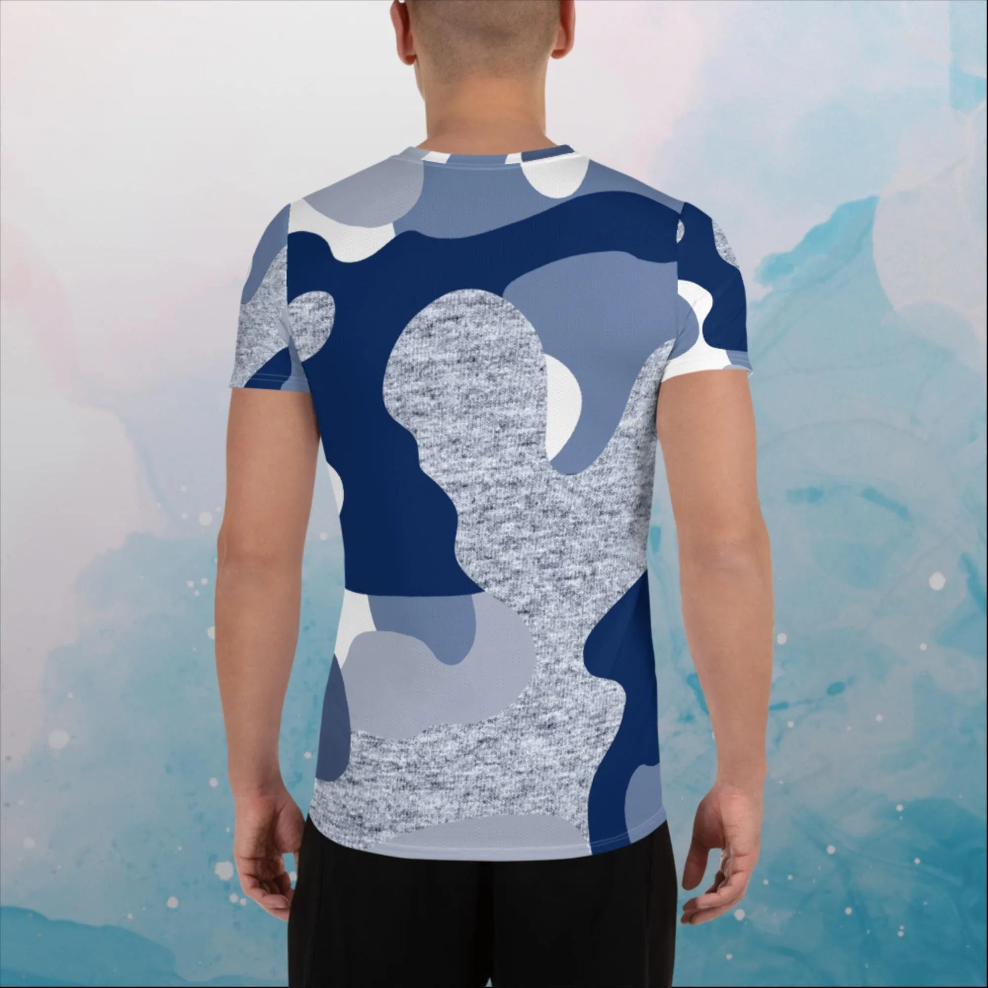 Giant Blue Camo Print Mens Athletic Tee Shirt