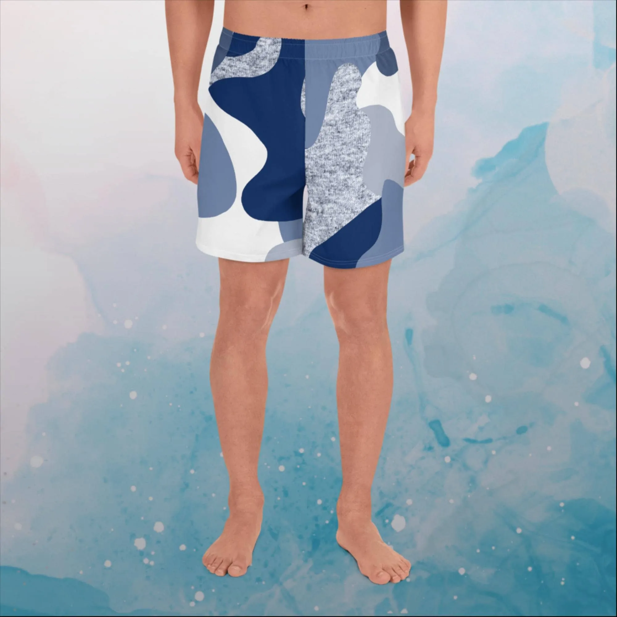 Giant Blue Camo Print Mens Recycled Athletic Shorts