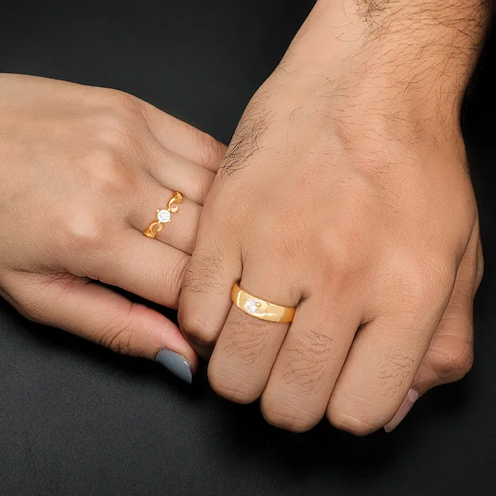 Golden Glowing in Love Couple Rings