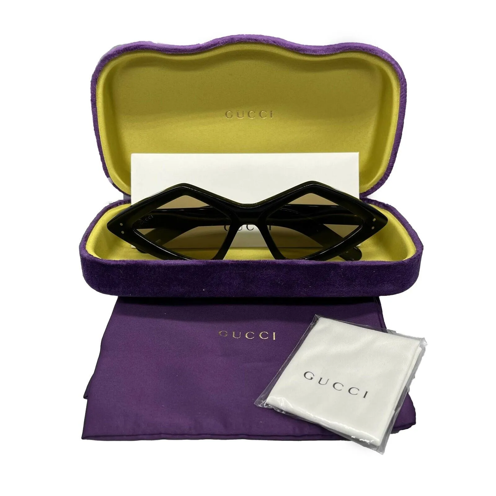 Gucci - New w/ Tags - Acetate Geometric Cat Eye GG0496S Black/Brown Sunglasses