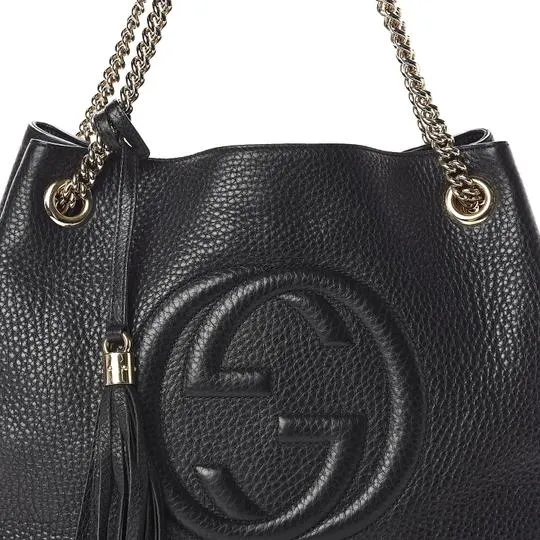 Gucci Soho Pebbled Calfskin Chain Black Leather Tote