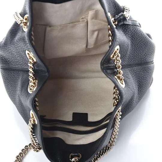 Gucci Soho Pebbled Calfskin Chain Black Leather Tote