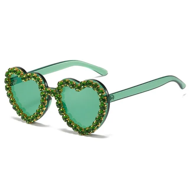 Heartsease- the Rhinestone Framed Heart Shaped Lens Sunglasses 11 Colors