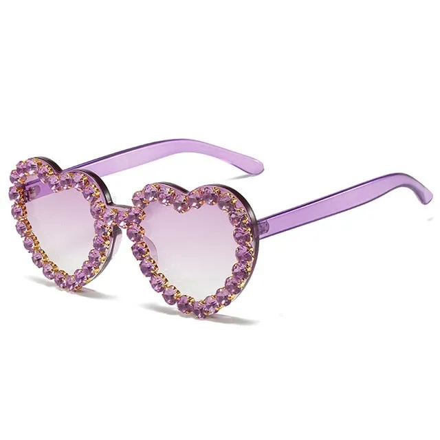 Heartsease- the Rhinestone Framed Heart Shaped Lens Sunglasses 11 Colors