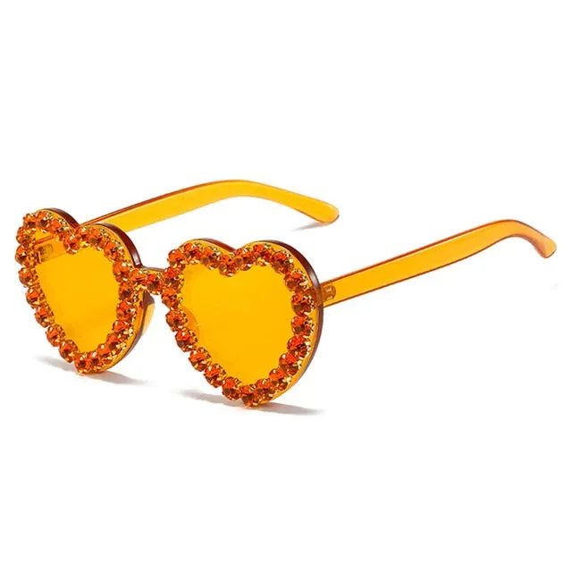 Heartsease- the Rhinestone Framed Heart Shaped Lens Sunglasses 11 Colors