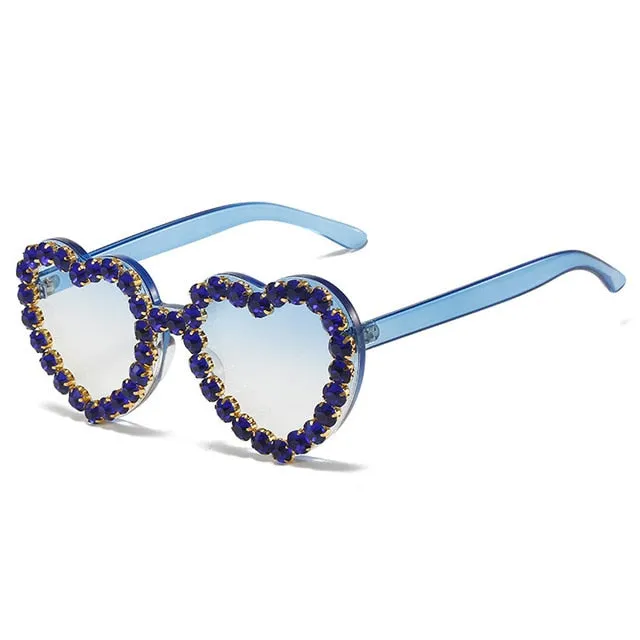 Heartsease- the Rhinestone Framed Heart Shaped Lens Sunglasses 11 Colors