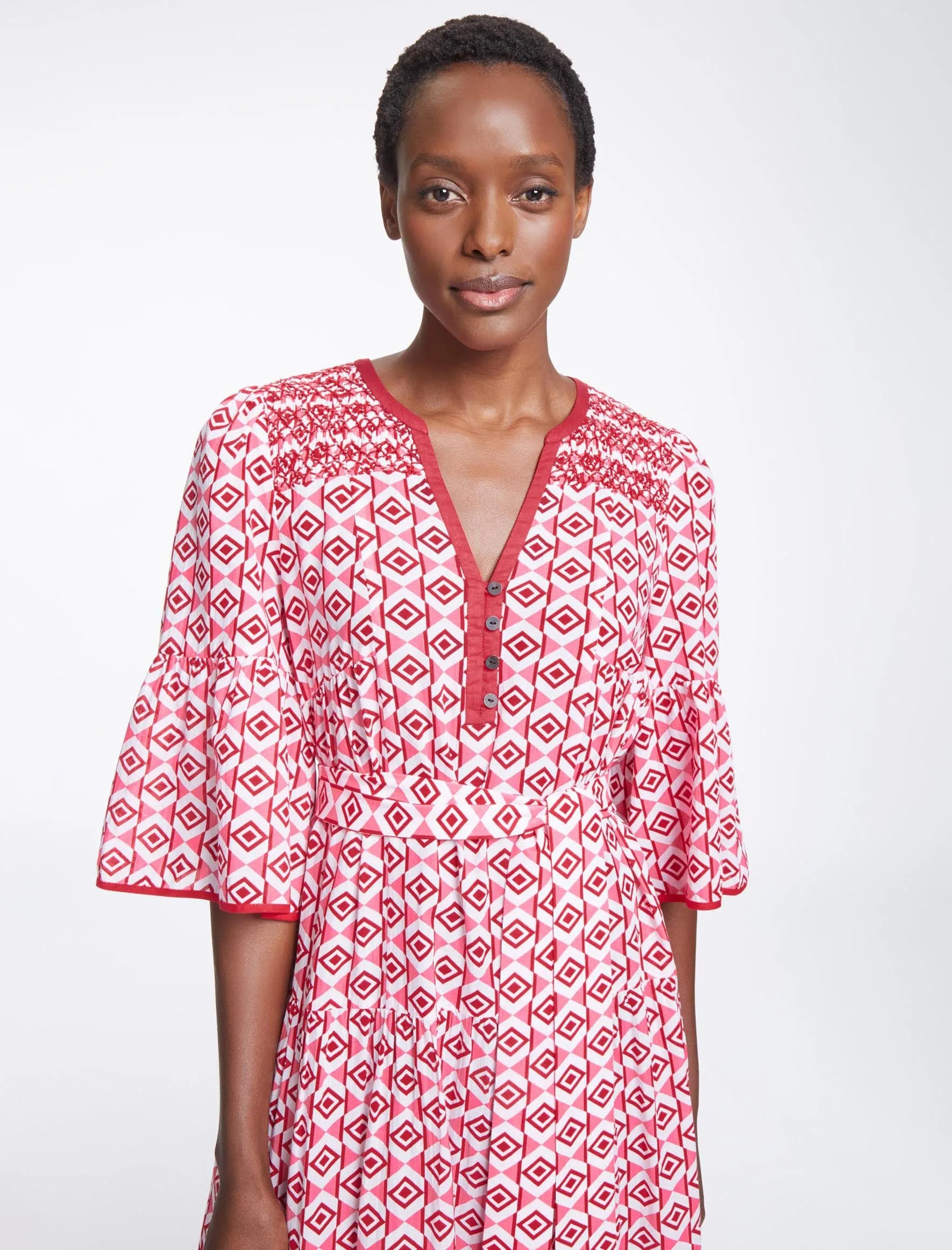 Hester Cotton Maxi Dress - Pink Diamond Geo Print