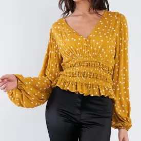 Illustrator Polka Dot Peplum Top Mustard