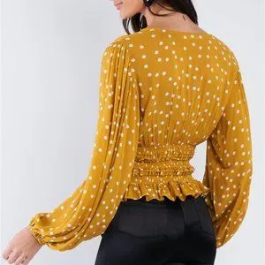 Illustrator Polka Dot Peplum Top Mustard