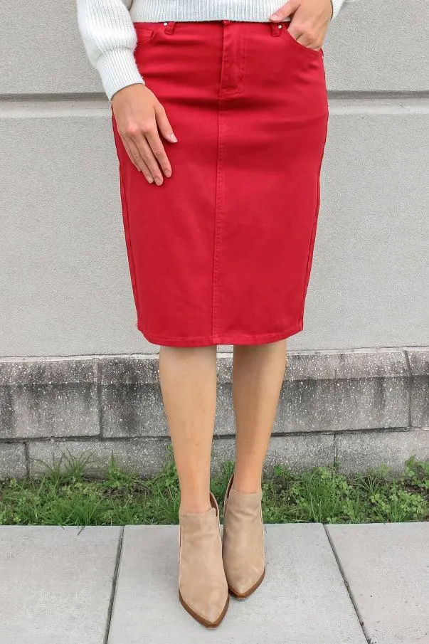 JDA Cherry Red Denim Skirt (FINAL SALE)