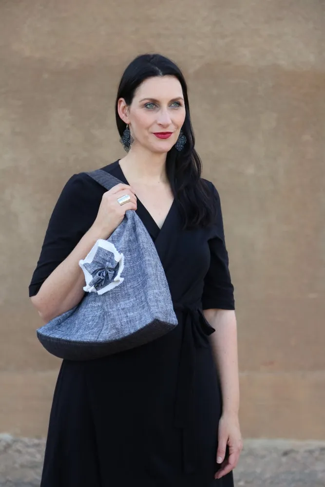 Josephene Signature Handbag in Soft Black Linen