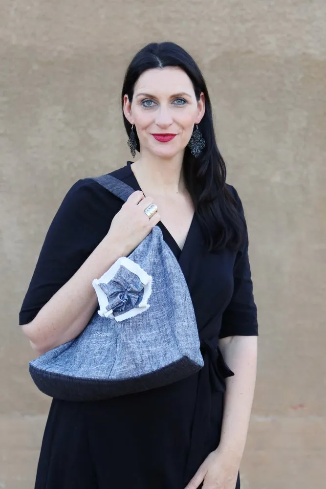 Josephene Signature Handbag in Soft Black Linen