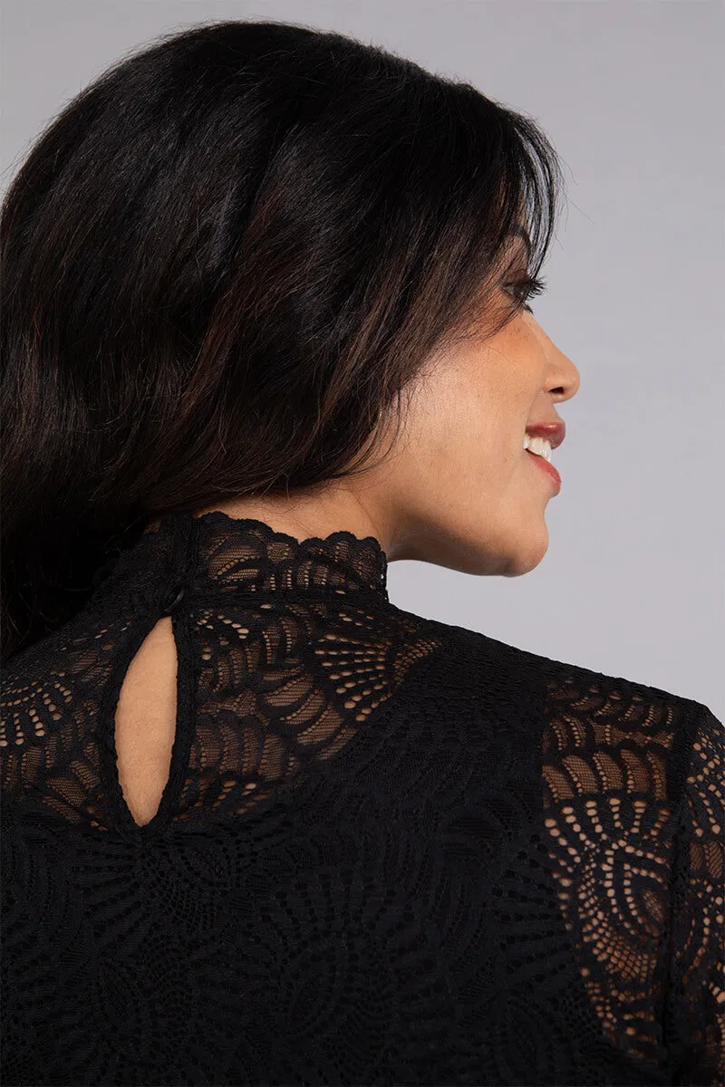 Lace Turtle Neck Barely T | Black