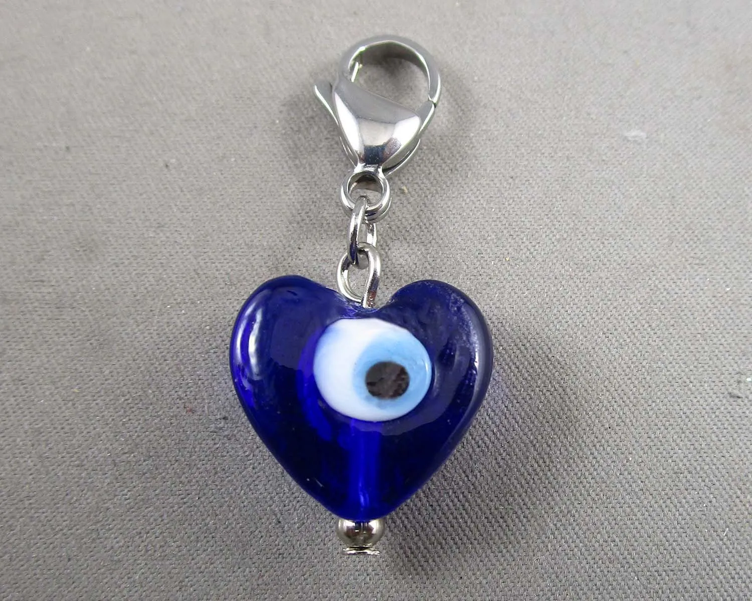 Lampwork Evil Eye Heart Protection Zipper Pull 1pc C300