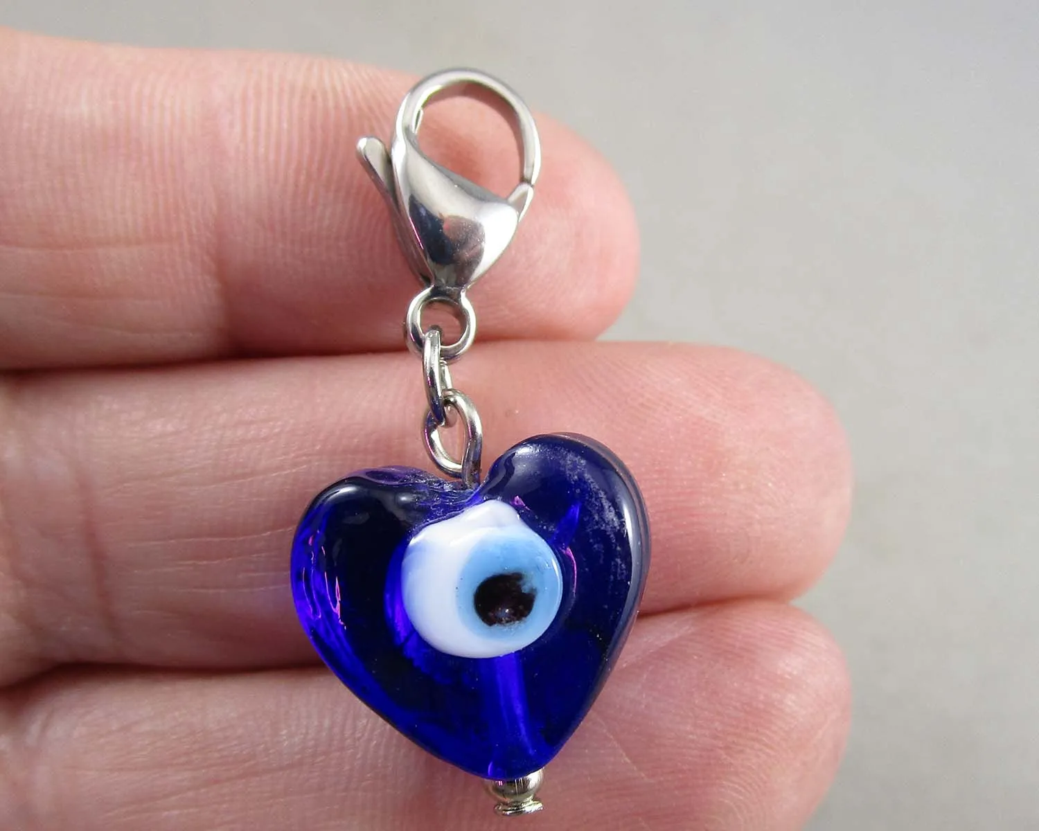 Lampwork Evil Eye Heart Protection Zipper Pull 1pc C300