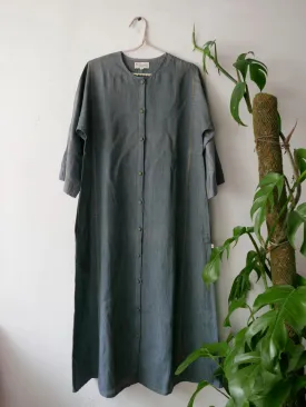 Linen Button Down Kurta w/ Silk Embroidered Sleeves